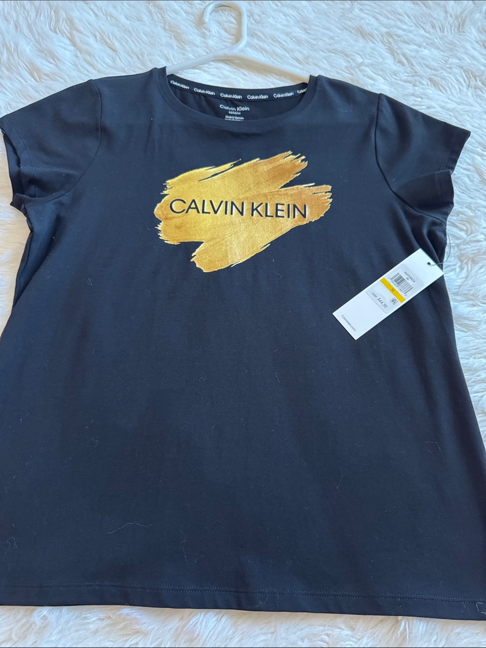 Calvin Klein Black Short Sleeve Tee with Gold Brushstroke Logo